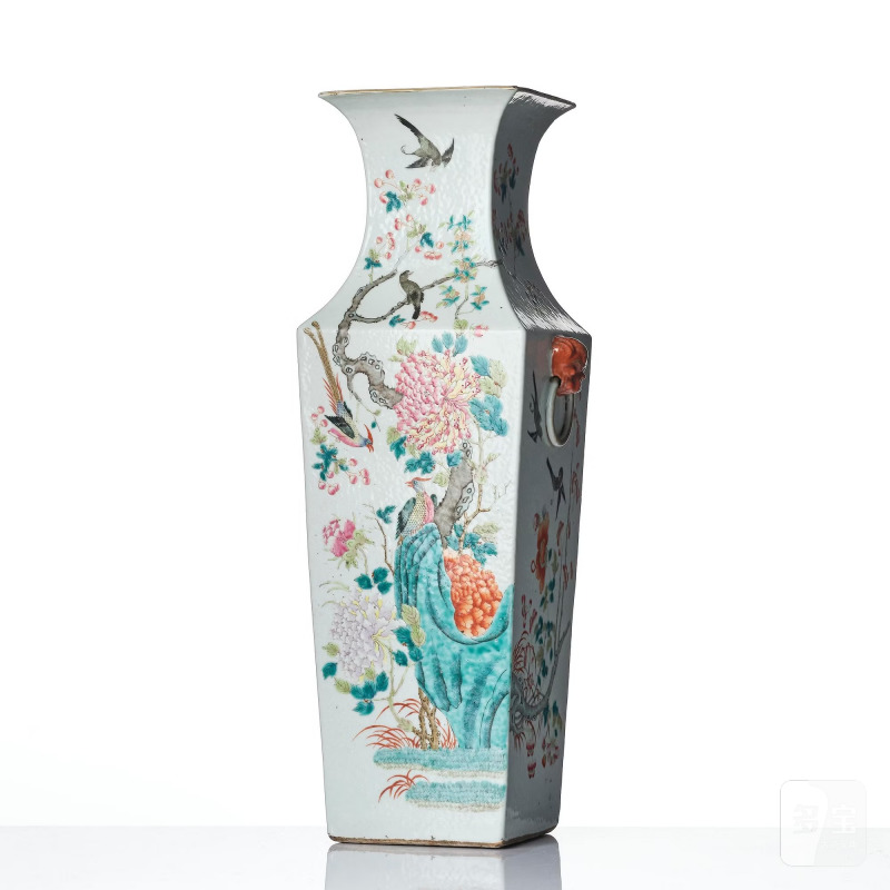 A large famille rose 'birds in a garden' vase, - 图2